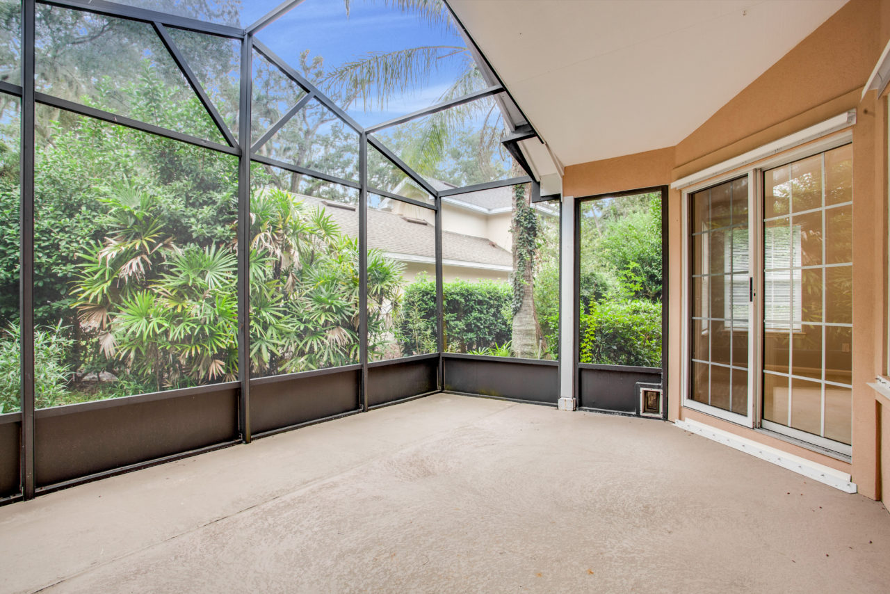 Florida room overlooking a pool